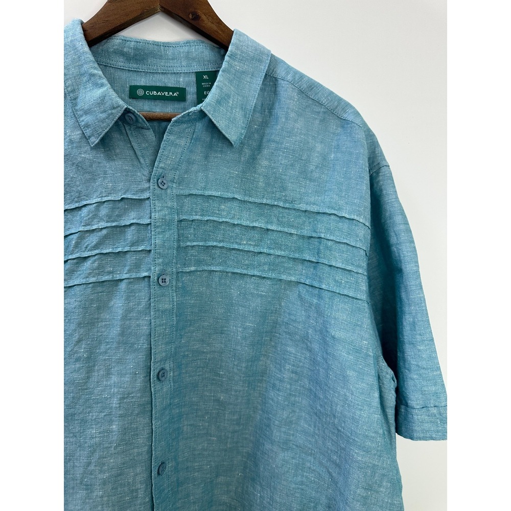 Cubavera Linen Cotton Blend Horizontal Pintcuk Button Short Sleeve Shirt Mens XL - Picture 6 of 12